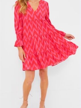 Tuckernuck V-Neck Tiered Maxi Dress in Hot Pink Zigzag